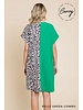 Air Flow & Leopard Print Color Block V Neck Dress