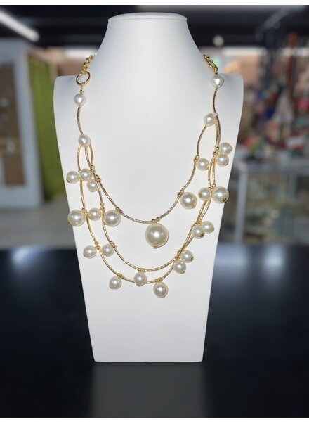 Gold Multilayer w/ Pearl Necklace