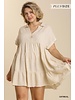 Oatmeal Short Ruffle V- Neck Dress