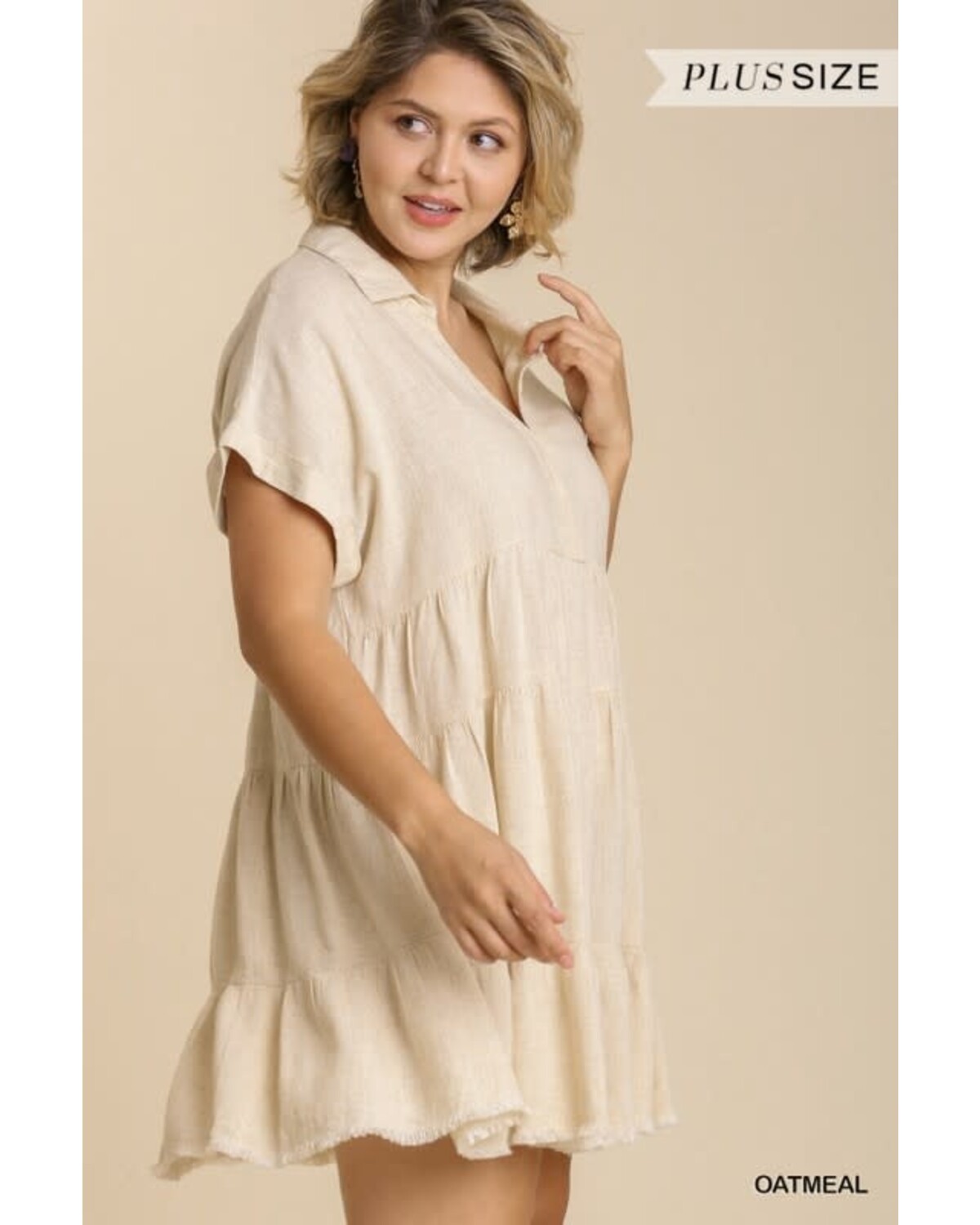 Oatmeal Short Ruffle V- Neck Dress