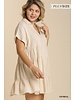 Oatmeal Short Ruffle V- Neck Dress