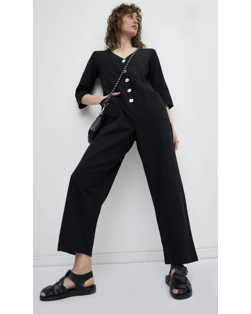 V-Neck Jumpsuit with 3/4 Sleeves
