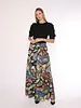 Wide leg colorful pattern side zip pant with tie