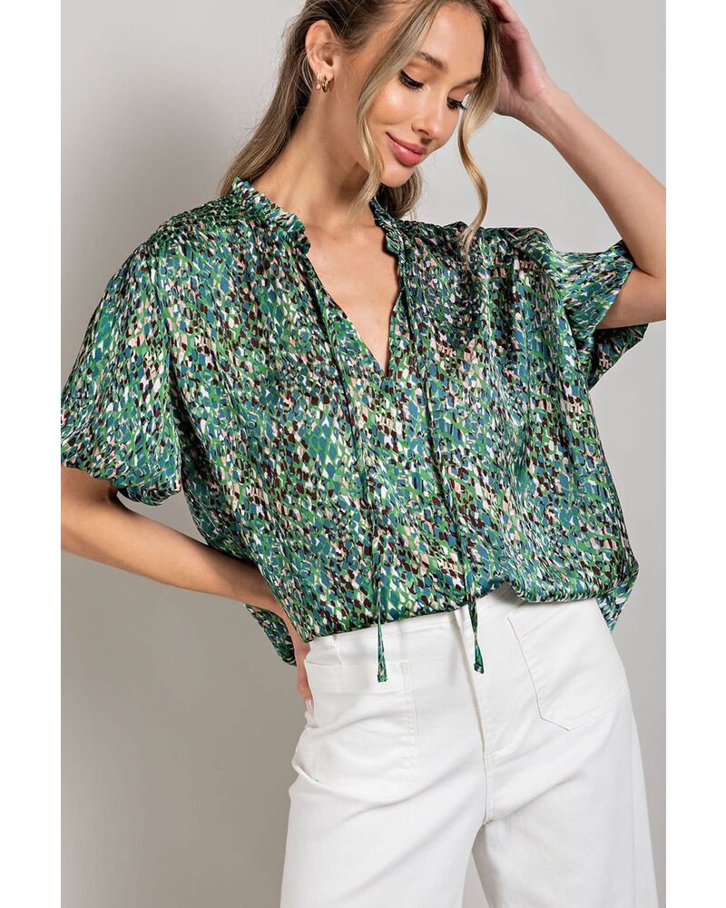 PLUS TIE FRONT SHORT SLEEVE BLOUSE TOP