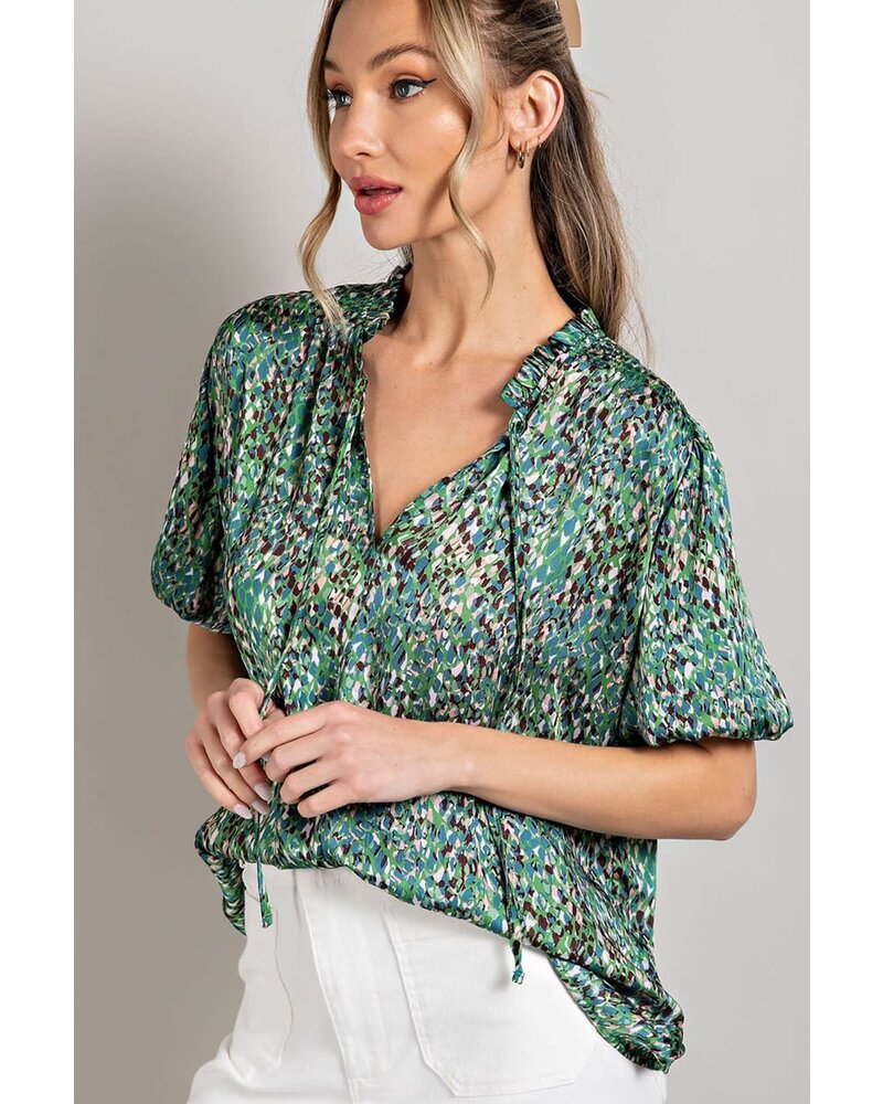 PLUS TIE FRONT SHORT SLEEVE BLOUSE TOP