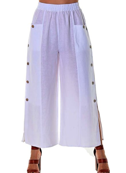 WHITE  LINEN PANT W/ BUTTONS ON THE SIDE