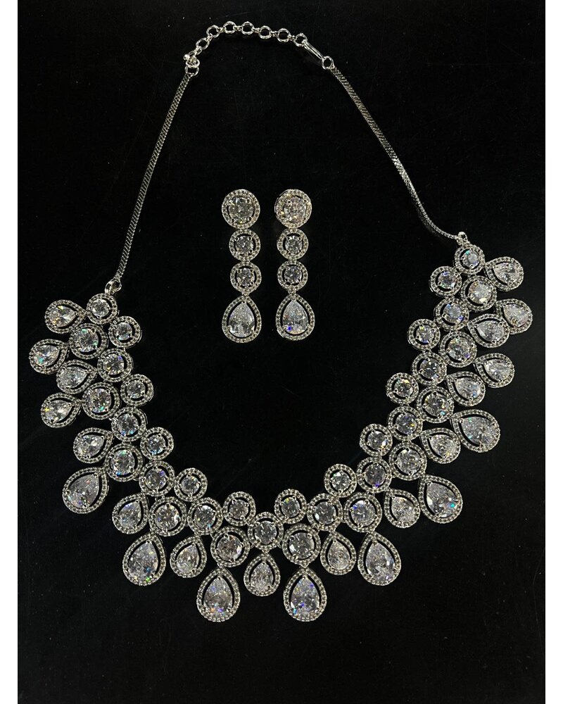Silver Crystals Necklace and Earrings