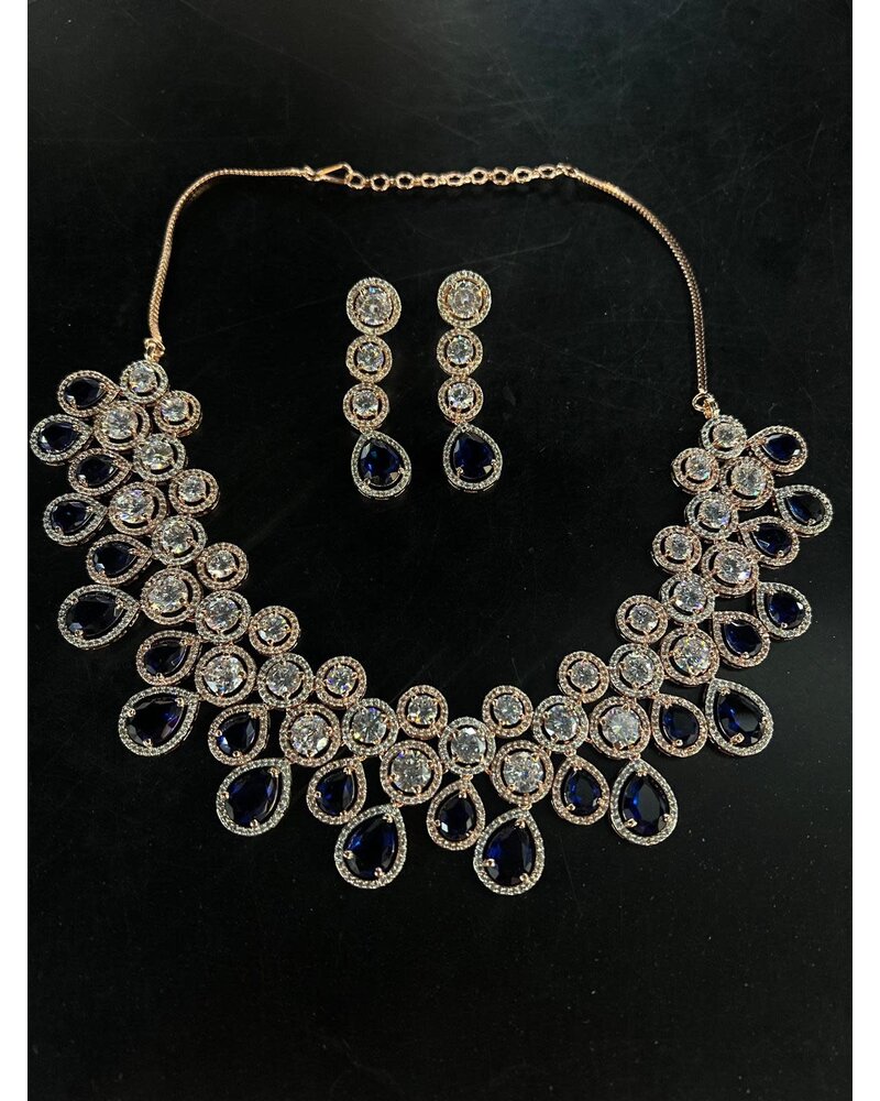 rose gold and blue Crystals Necklace and Earrings