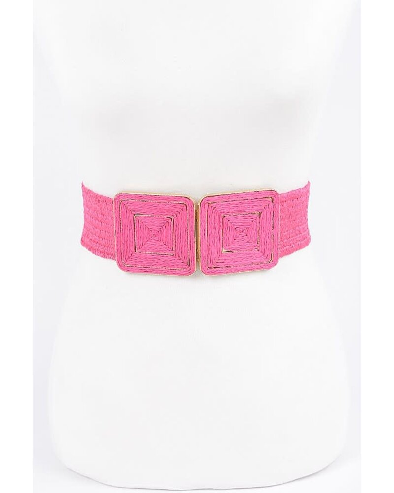 Faux Straw Two Buckle Elastic Belt(more Colors)