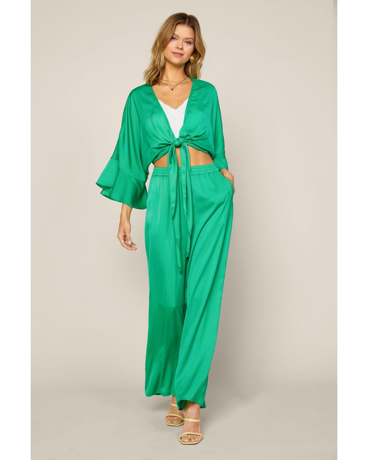 xs Satin Crop Top Set