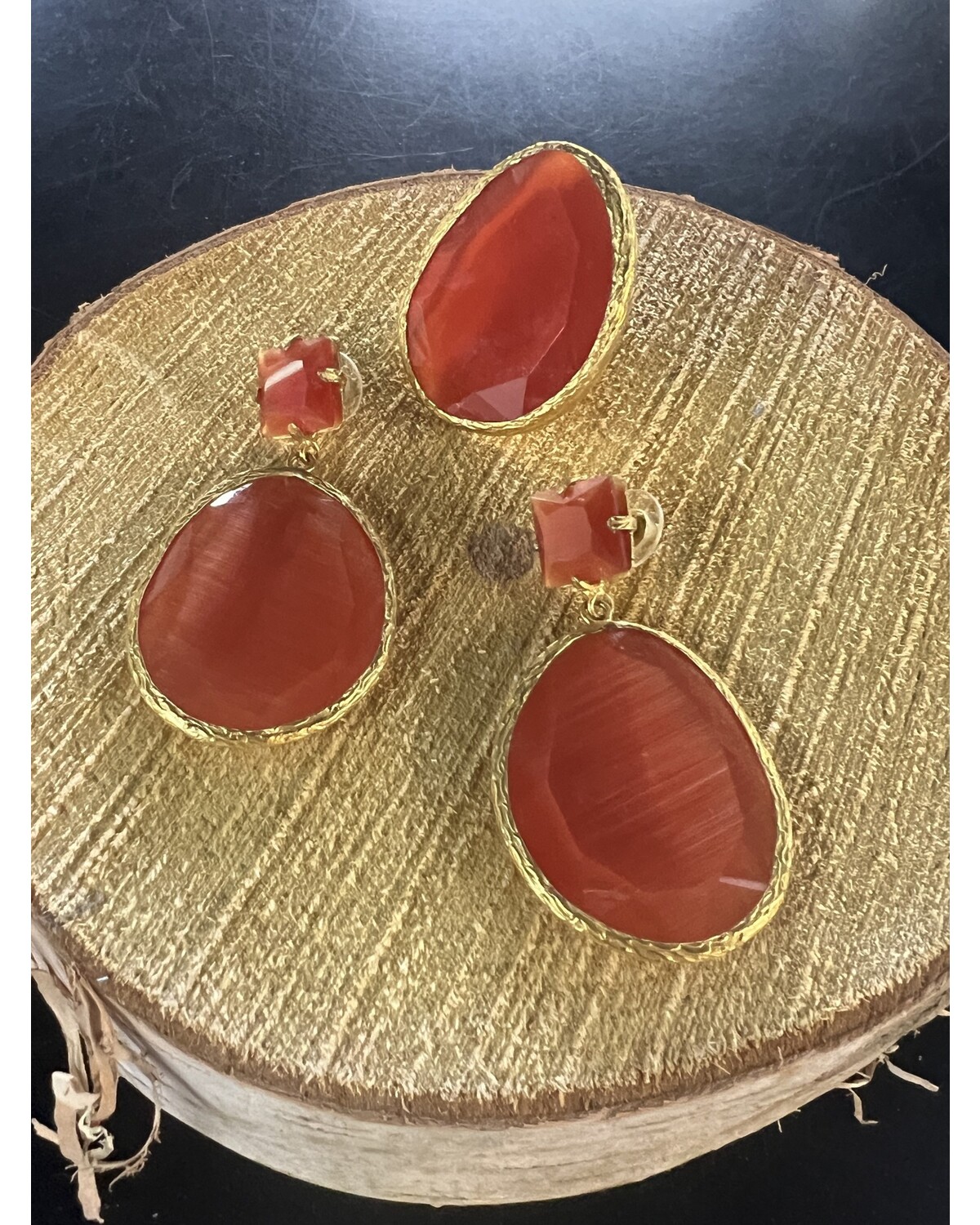 Orange cat eye ring/ earrings