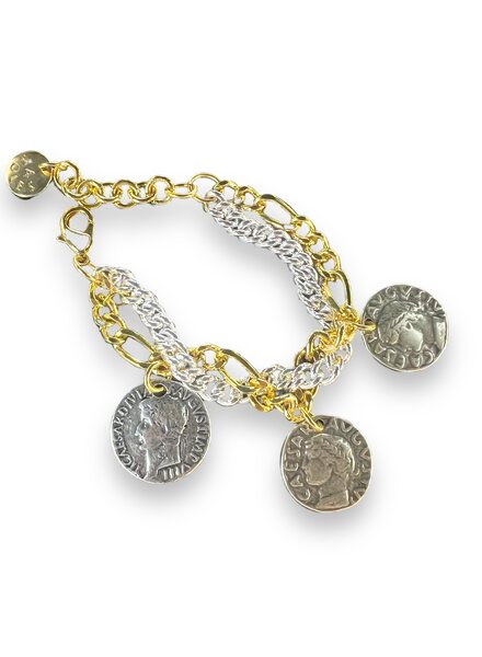 Double chain 3 coins 4 soles bracelet