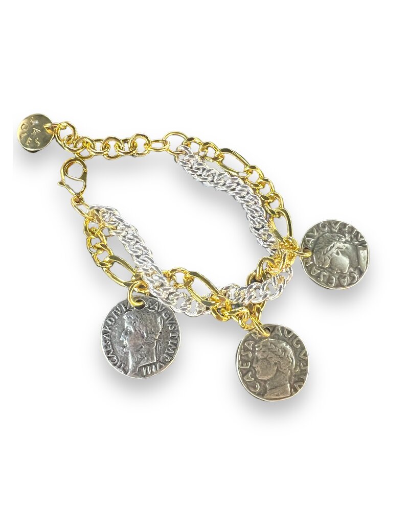Double chain 3 coins 4 soles bracelet