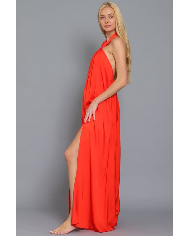 HALTER AND CF NECK TRIM DETAIL BACKLESS MAXI DRES