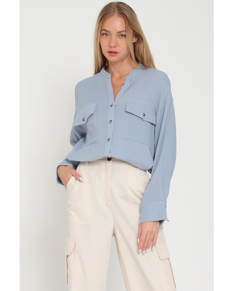 LONG SLEEVE THE POCKETS BUTTON DOWN SHIRT TOP