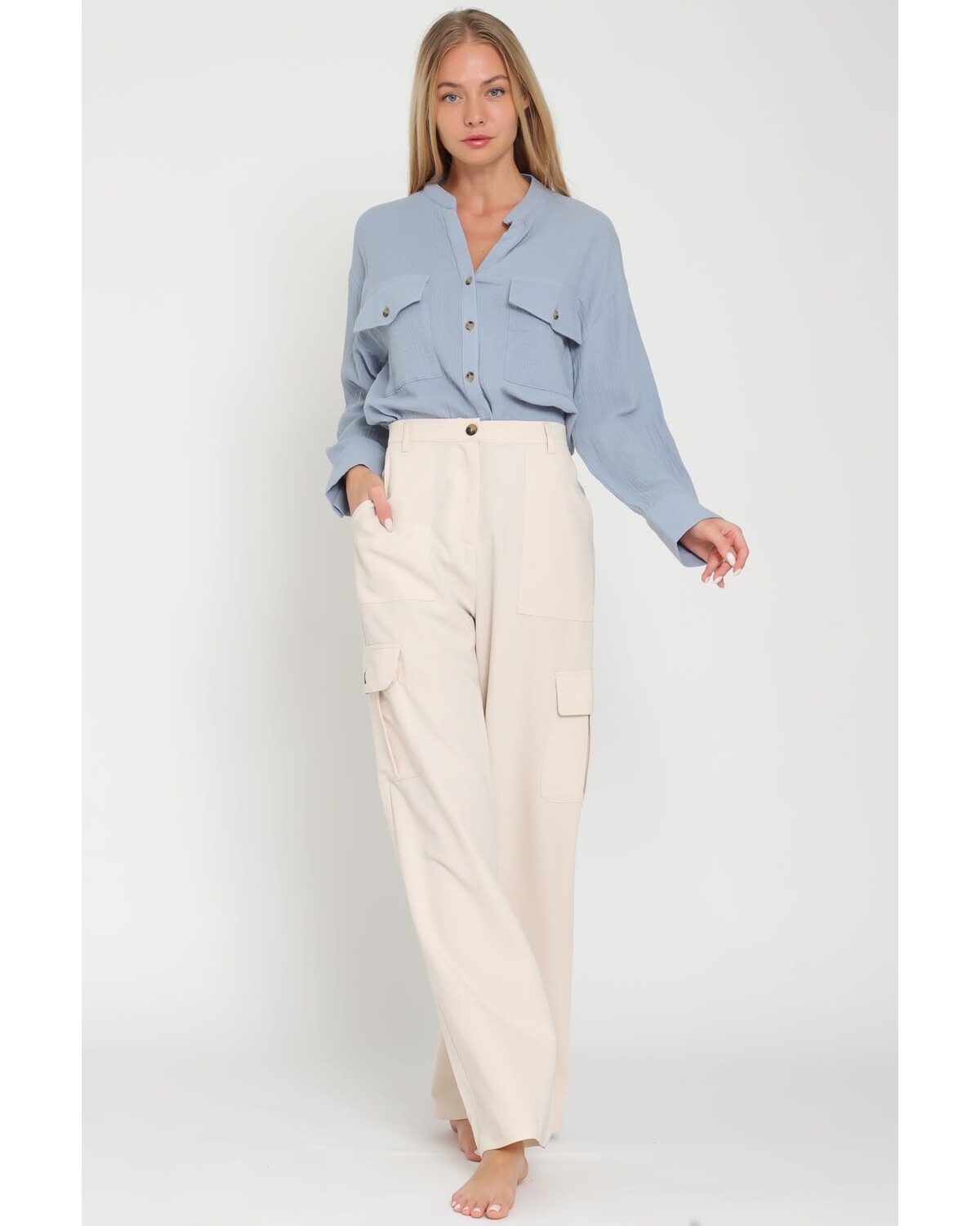 HIGH WAISTED CARGO LONG PANTS