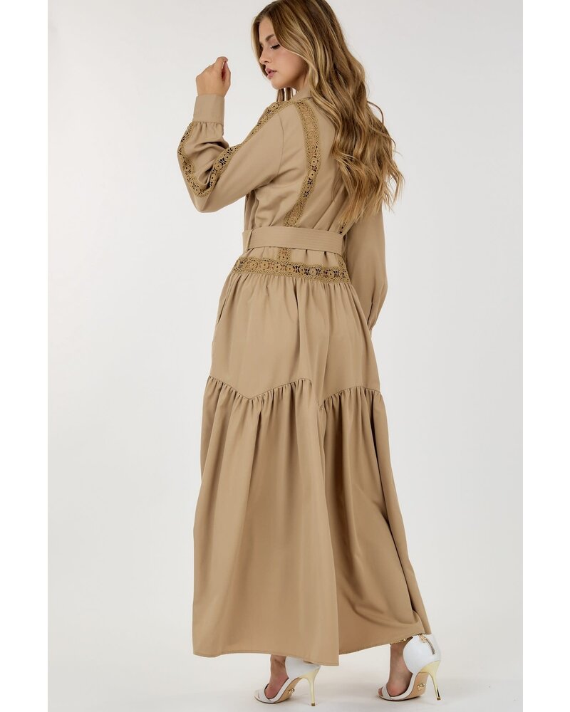 LONG SLEEVE MAXI DRESS WITH SEE THROUGH LACE