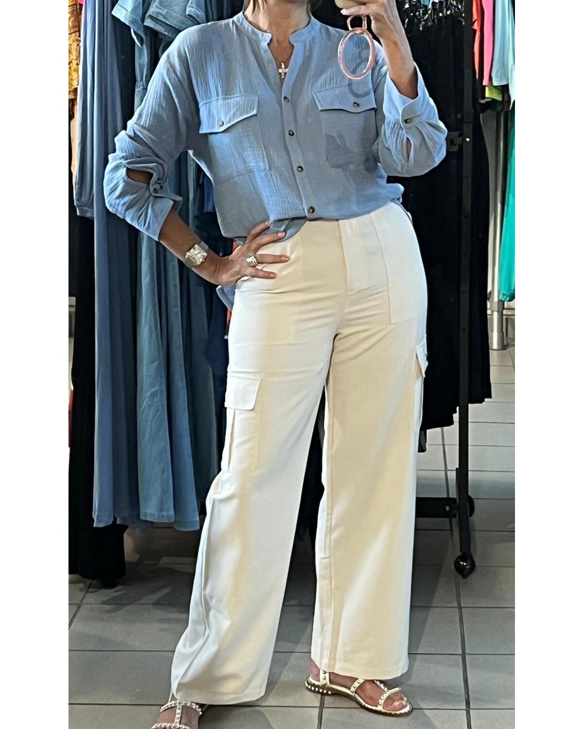 HIGH WAISTED CARGO LONG PANTS