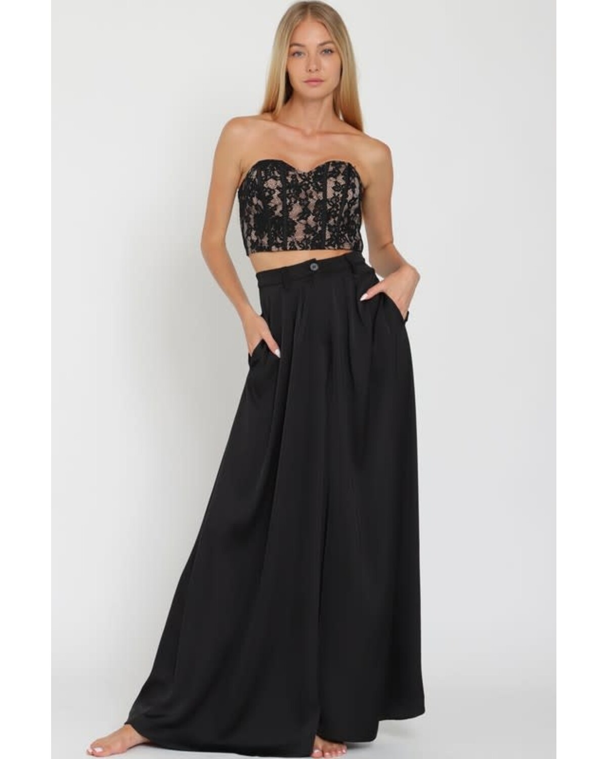 TUBE LACE CORSET TOP & HIGH WAISTED LONG PANTS SET