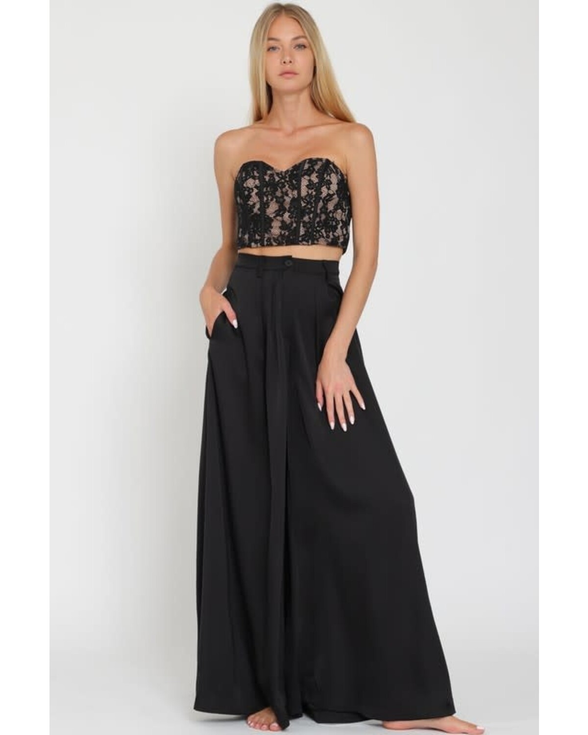 TUBE LACE CORSET TOP & HIGH WAISTED LONG PANTS SET