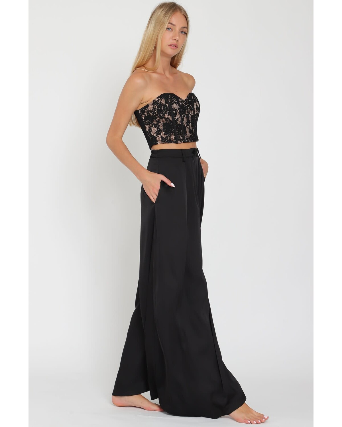 TUBE LACE CORSET TOP & HIGH WAISTED LONG PANTS SET