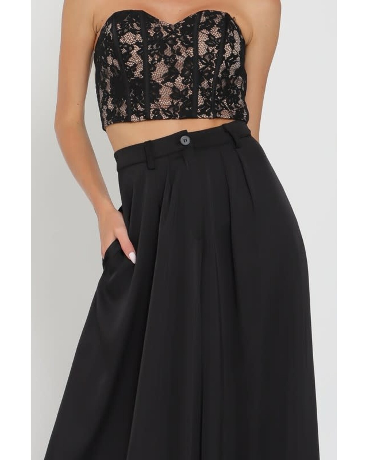 TUBE LACE CORSET TOP & HIGH WAISTED LONG PANTS SET