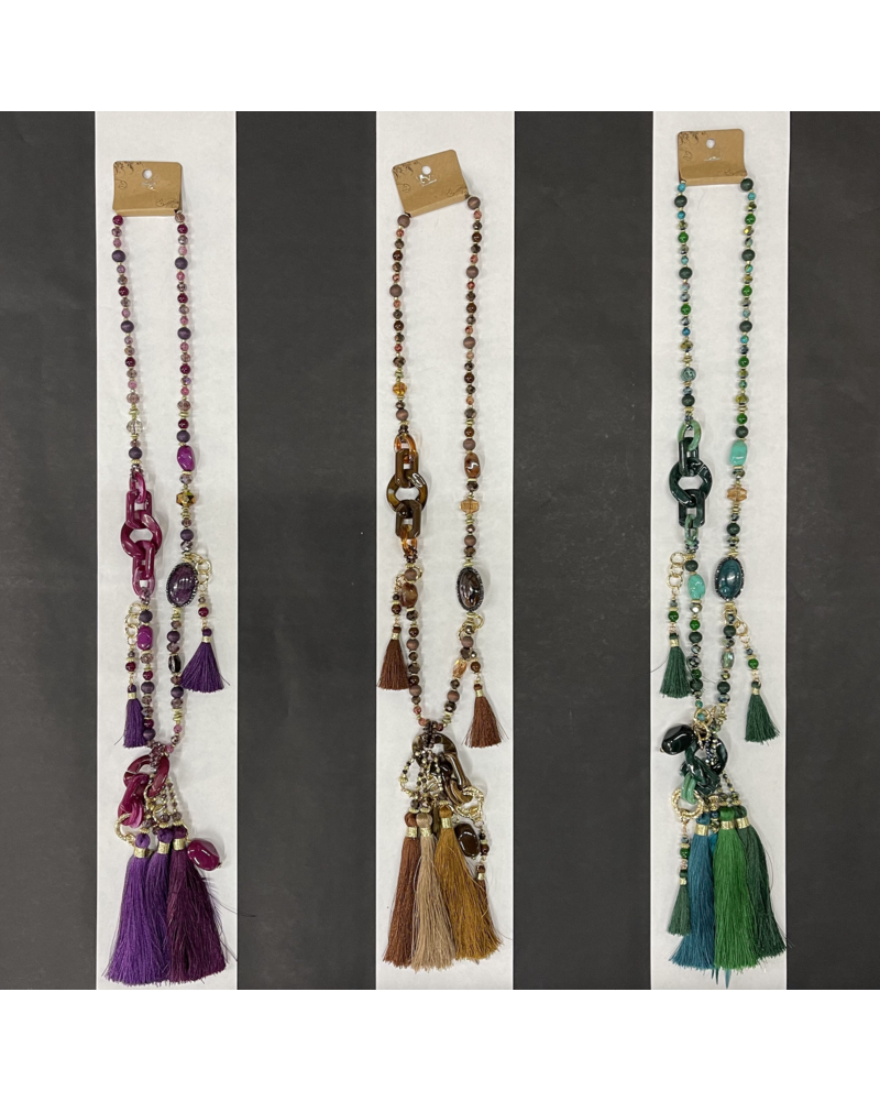 Beads Long Necklace W/ Big Tassels