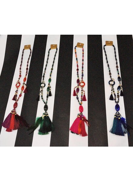 Tassels with Feathers Long Necklace
