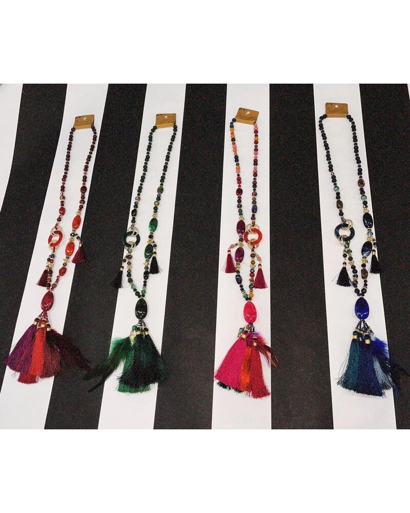 Tassels with Feathers Long Necklace