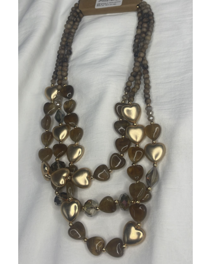 Multi Gold Hearts Short Necklace