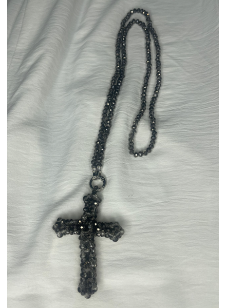 Grey Beads Cross Necklace