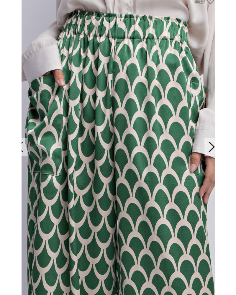 PRINTED WIDE LEG TROUSERS GREEN