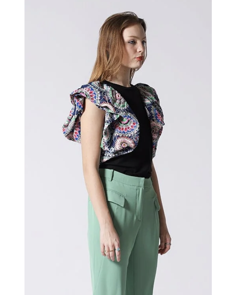 Floral Print Big Puff Sleeves Sectioned Top