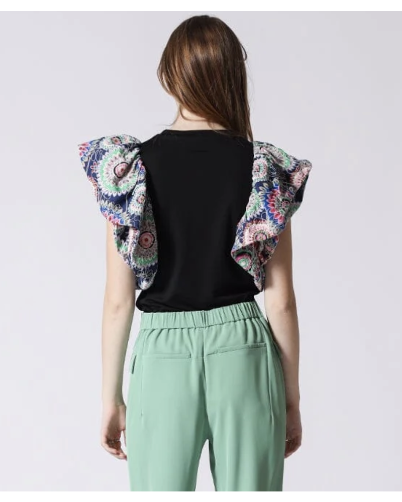Floral Print Big Puff Sleeves Sectioned Top