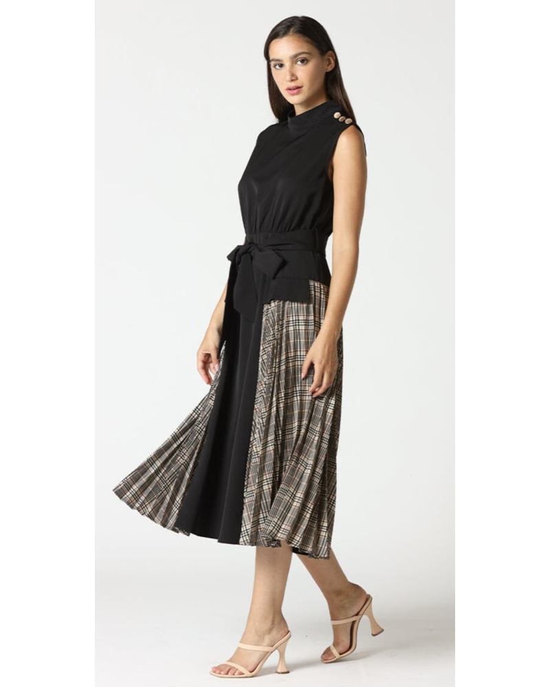 Pleats Skirt Layered Dress w/ Waist Bow