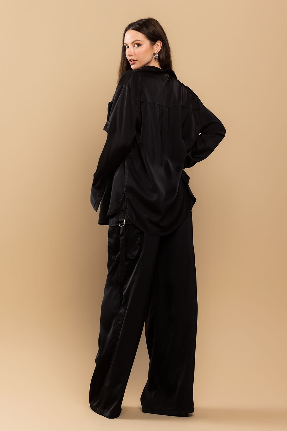 A Step Above Average Satin Cargo Pants (Black) · NanaMacs