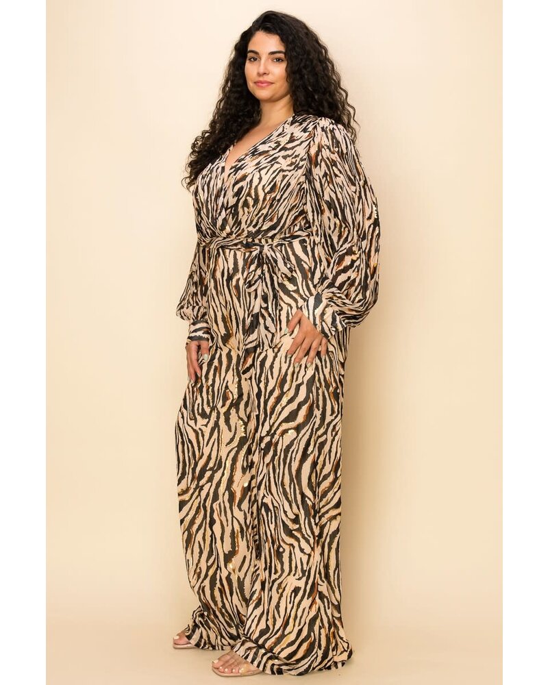 ANIMAL PRINT LONG SLEEVE JUMPSUIT PLUS