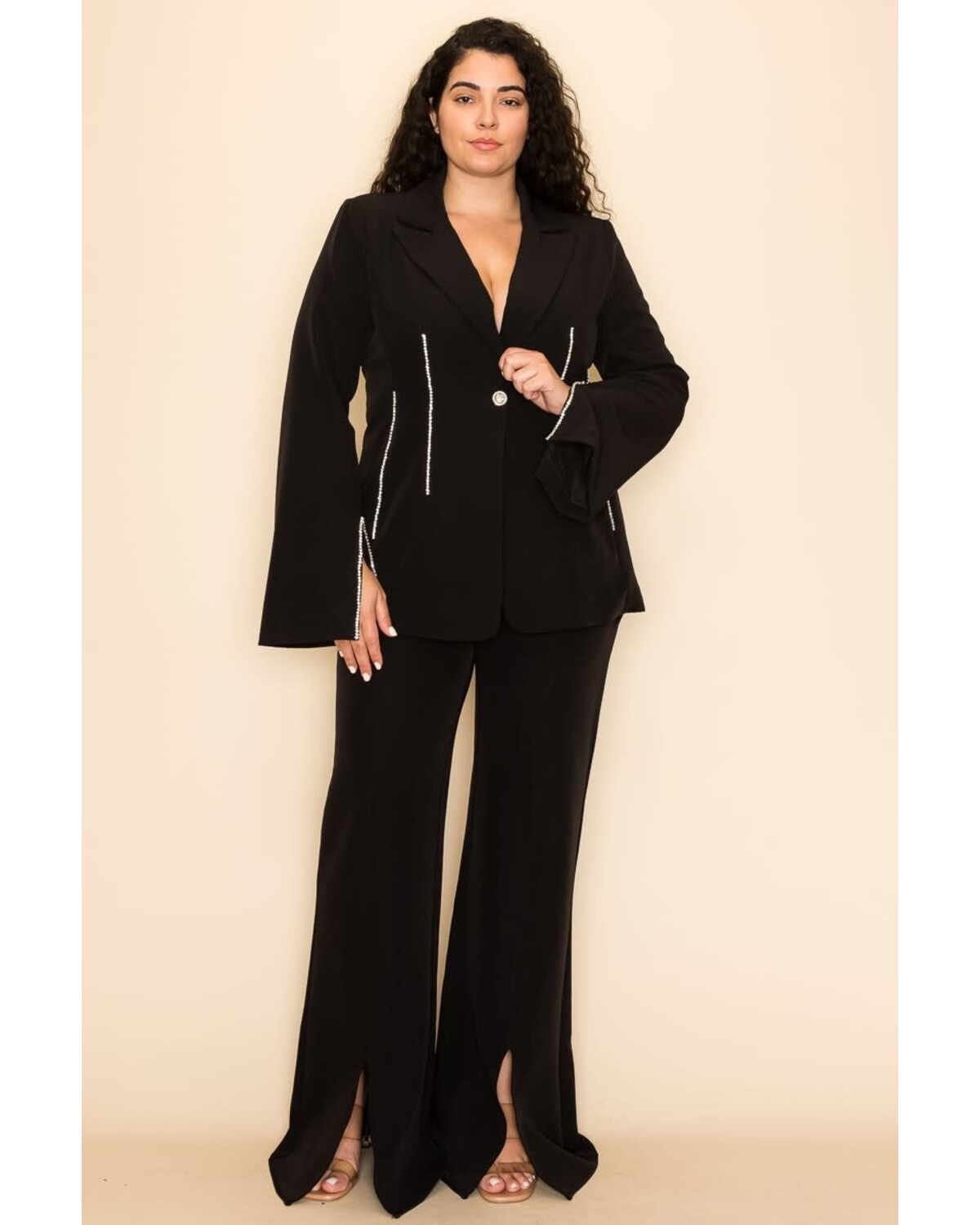 SLIT DETAIL LONG SLEEVE JACKET SET PLUS SIZE