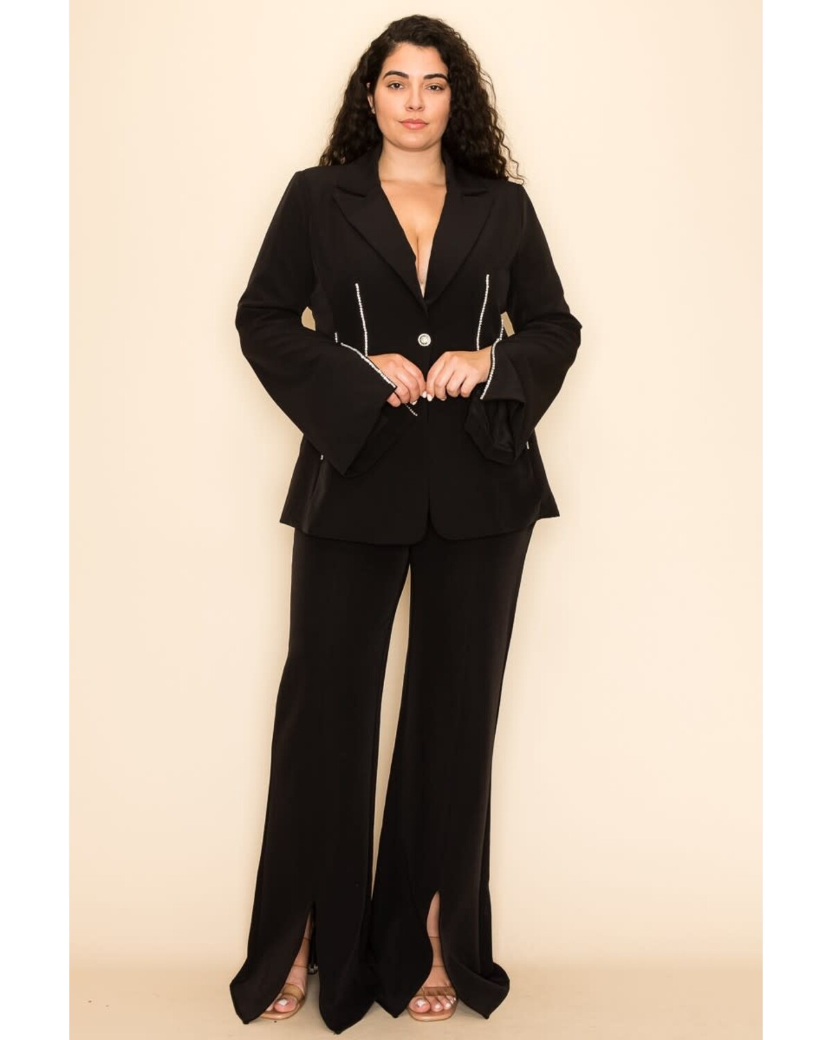 SLIT DETAIL LONG SLEEVE JACKET SET PLUS SIZE