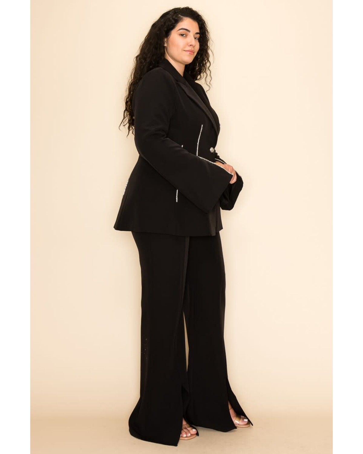 SLIT DETAIL LONG SLEEVE JACKET SET PLUS SIZE