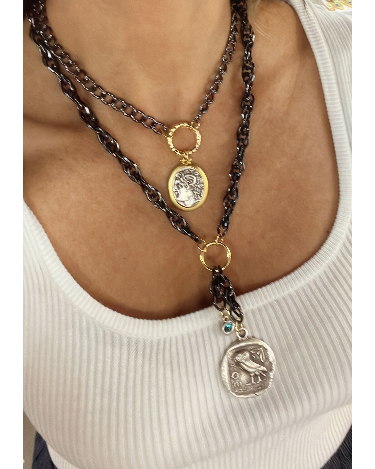 N104 Owl 2 Layer Necklace