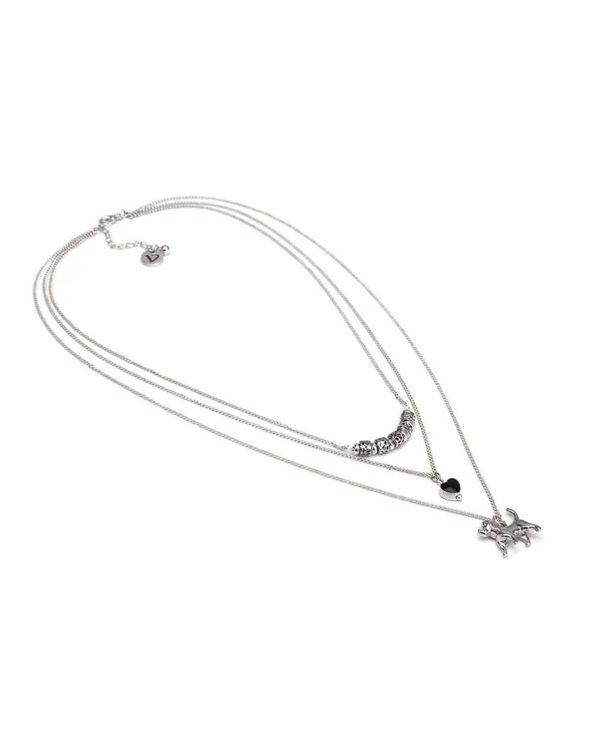 lo53104COLLANA CATENE CANE/CUORE NER