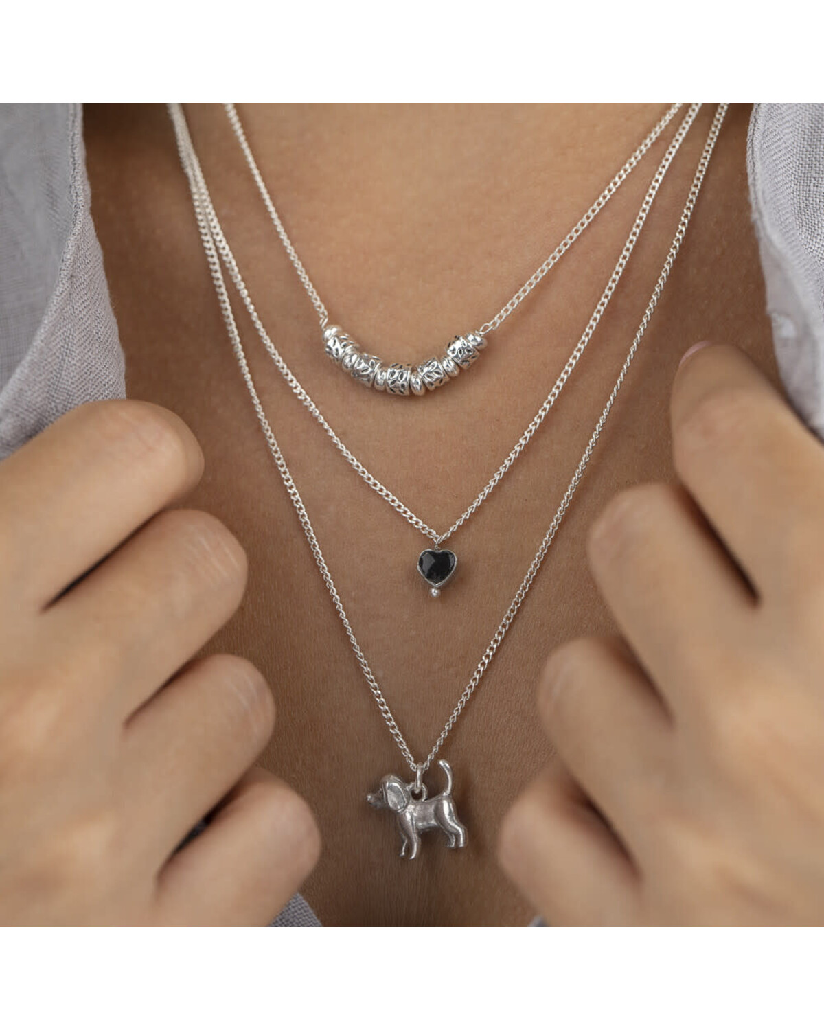 lo53104COLLANA CATENE CANE/CUORE NER