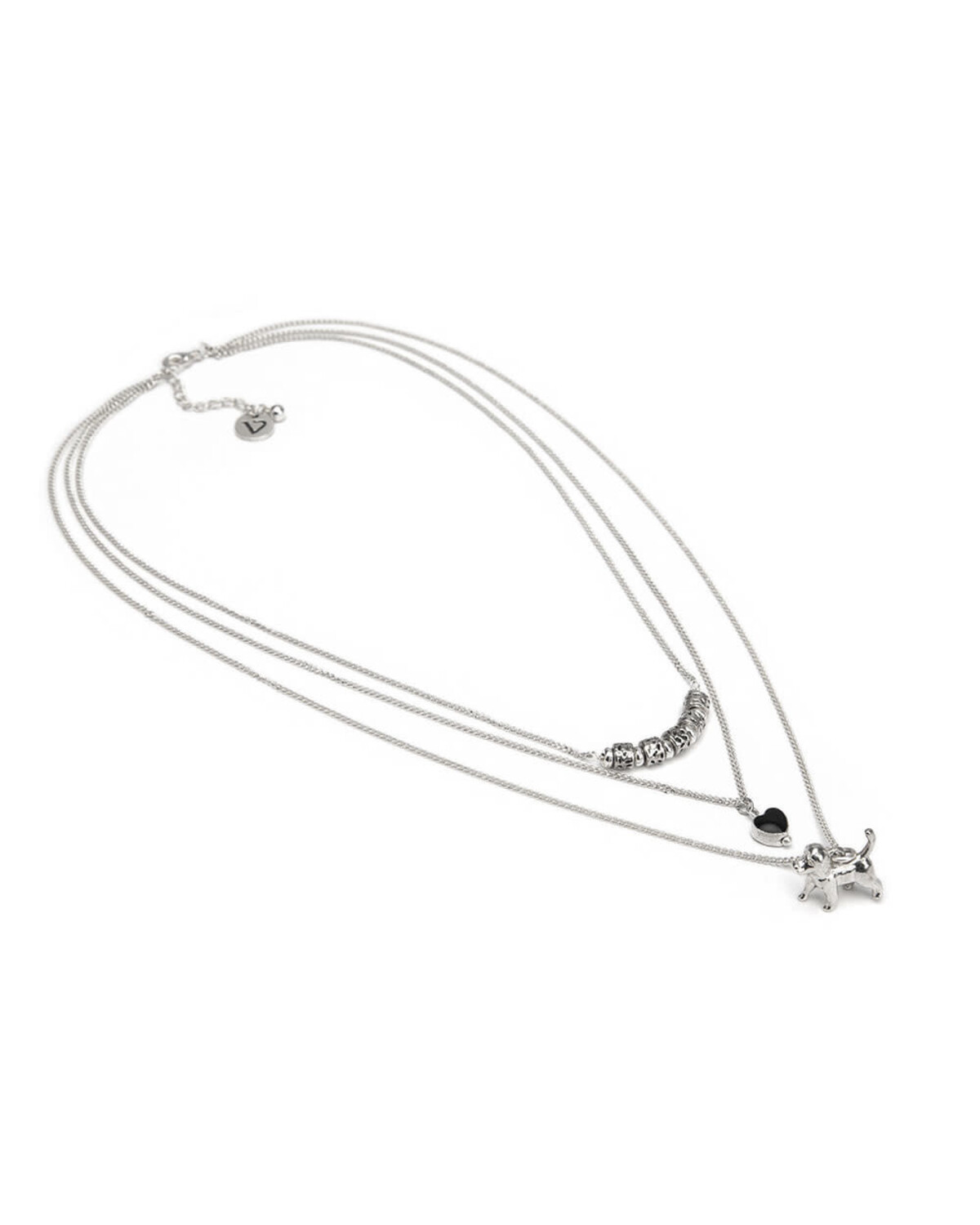 lo53104COLLANA CATENE CANE/CUORE NER