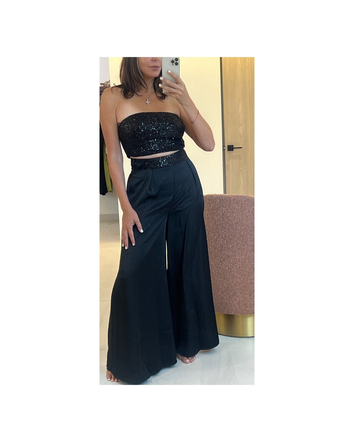 SEQUIN TUBE CROPPED TOP & LONG PANTS SET
