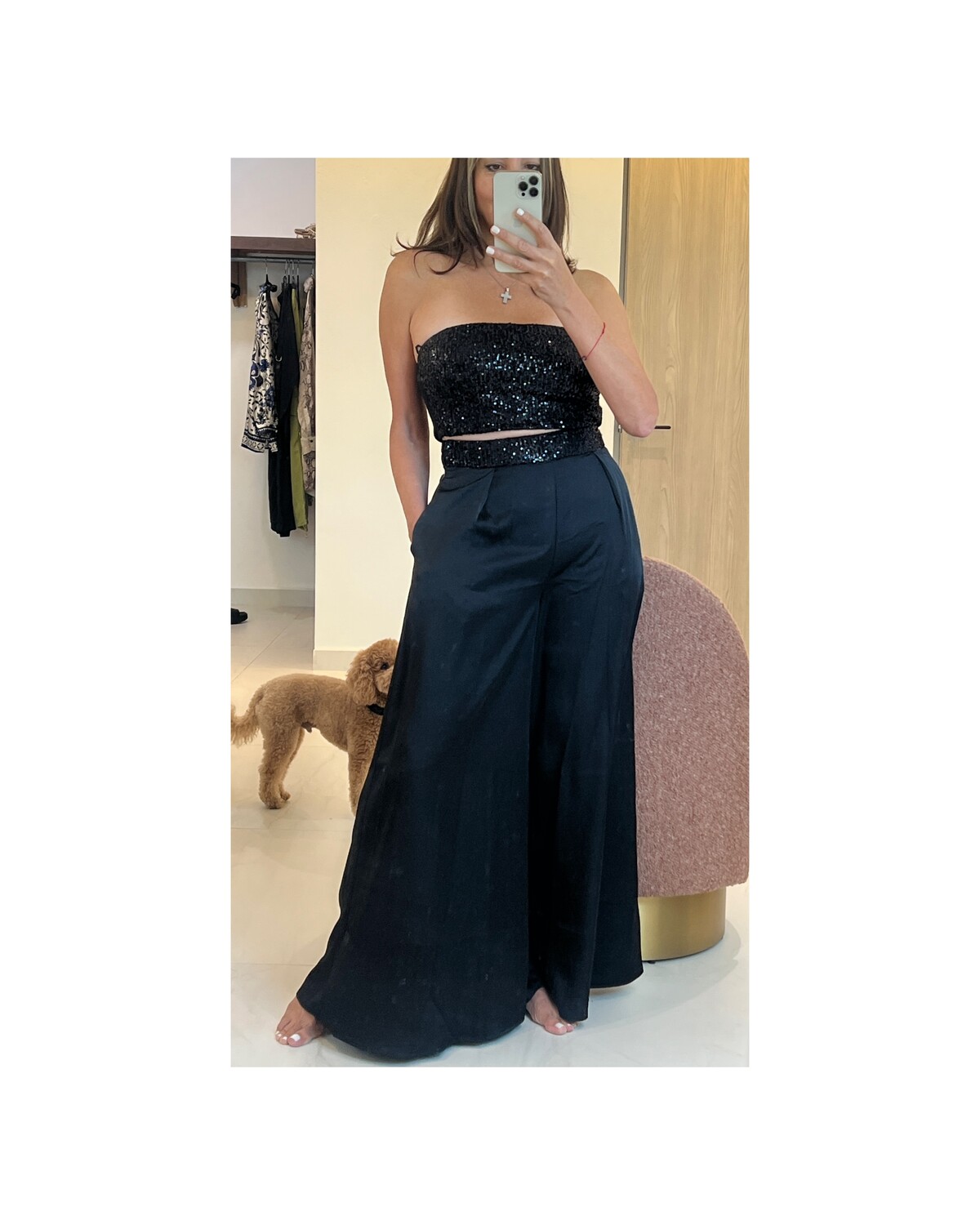 SEQUIN TUBE CROPPED TOP & LONG PANTS SET