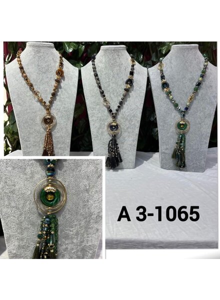 A3-1065 Multi Beads and Tassel Long Necklace