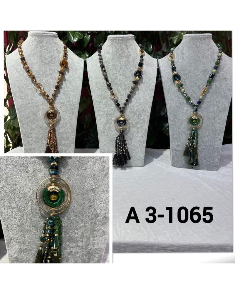 A3-1065 Multi Beads and Tassel Long Necklace