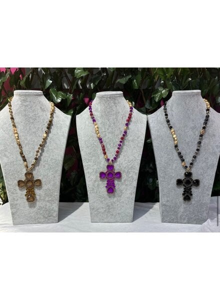 XL 612 Multi Beads Cross Necklace