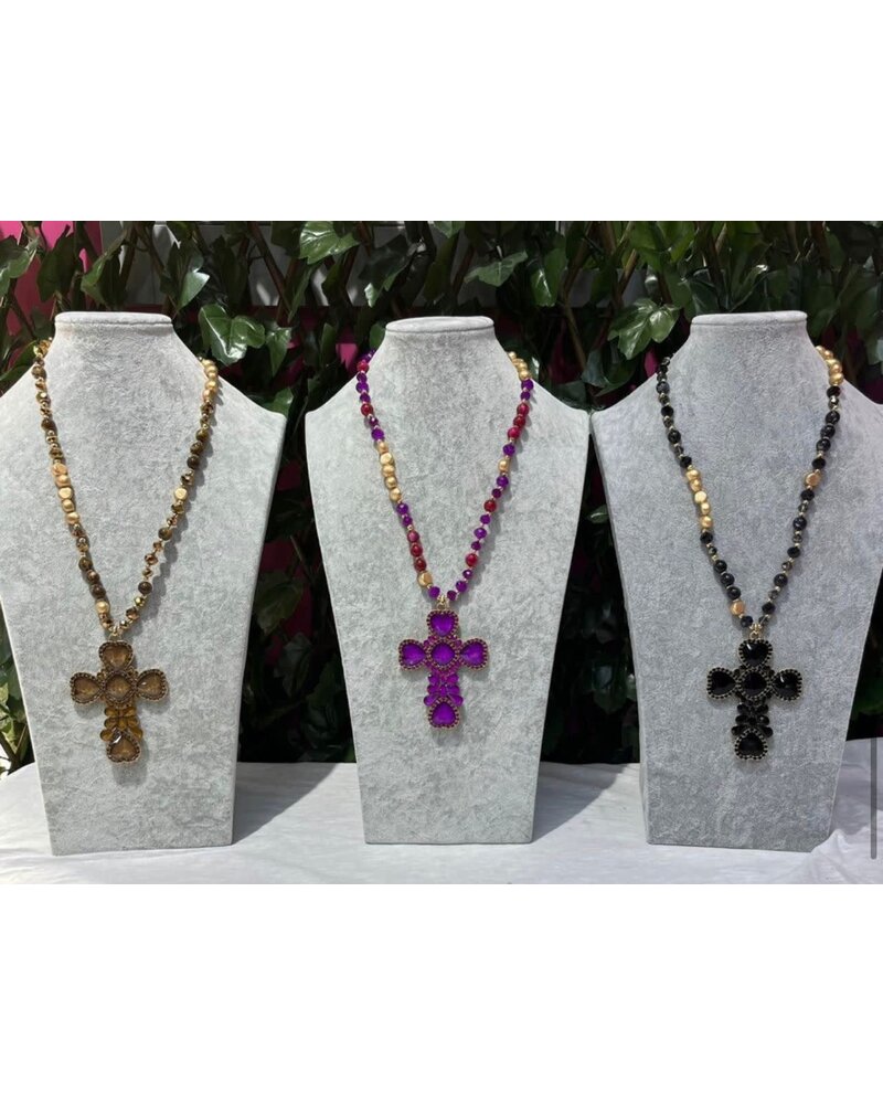 XL 612 Multi Beads Cross Necklace